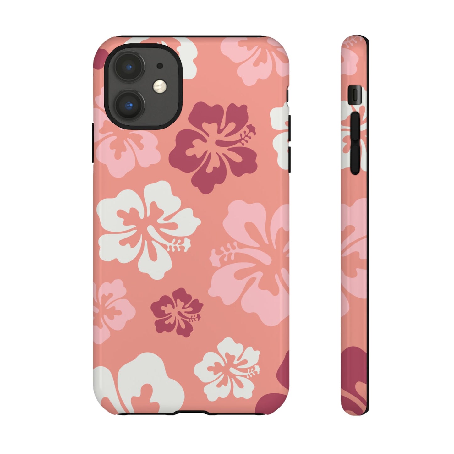 iPhone 11 / Glossy Phone Case - ’Pink Hibiscus Retro Pattern #3’ Phone Case