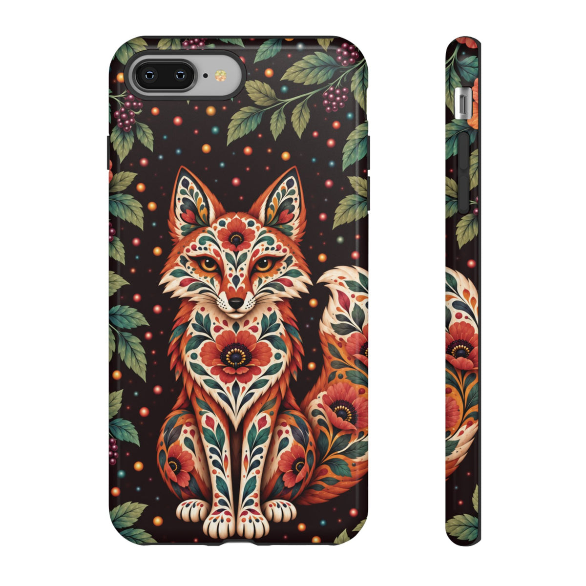 Vibrant Terracotta and Teal Calavera Fox Phone Case - Multicolor Phone Case - iPhone 8 Plus / Glossy
