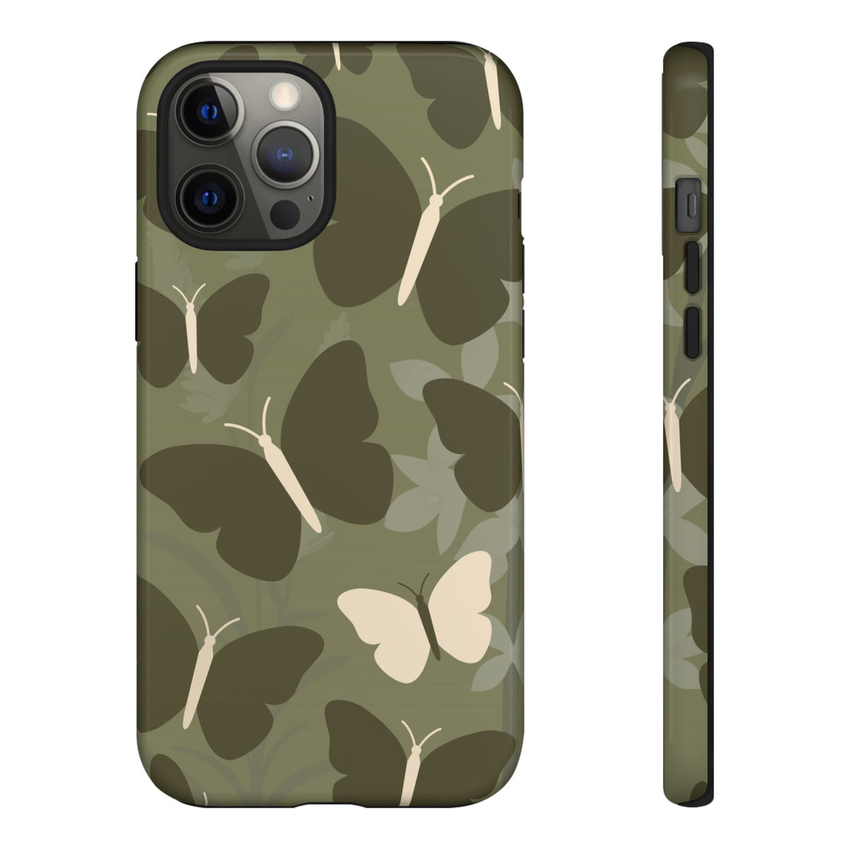 Minimalist Olive Green Butterfly Pattern Phone Case - Green Phone Case - iPhone 12 Pro Max / Glossy
