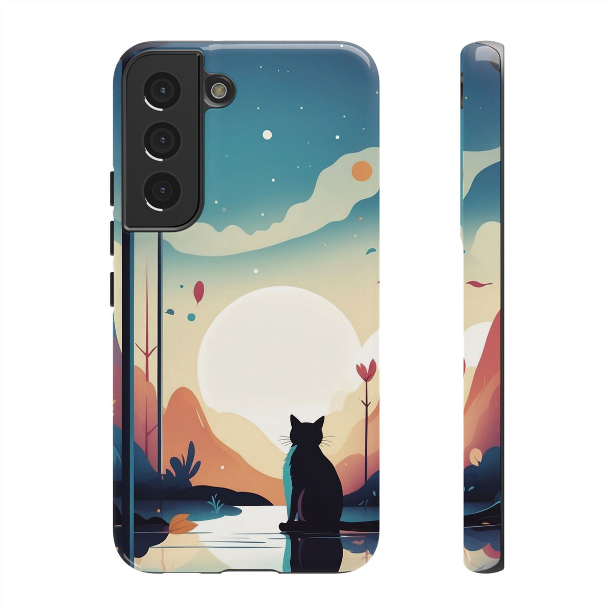Stylised Cat & Moon Design Phone Case - Multicolor Phone Case - Samsung Galaxy S22 / Glossy