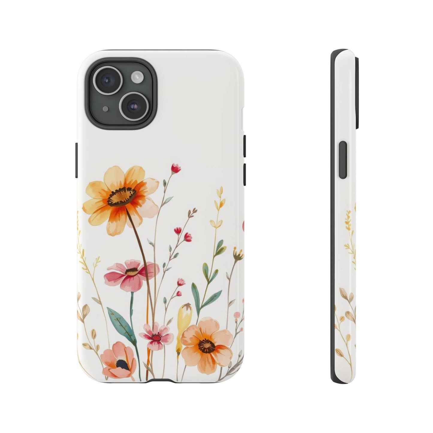 iPhone 15 Plus / Glossy Phone Case - Boho Chic Watercolour Wild Blooms Pattern Phone Case