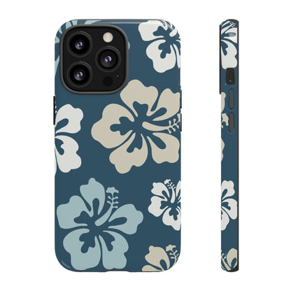 iPhone 13 Pro / Glossy Phone Case - ’Blue Hibiscus Retro Pattern #1’ Phone Case