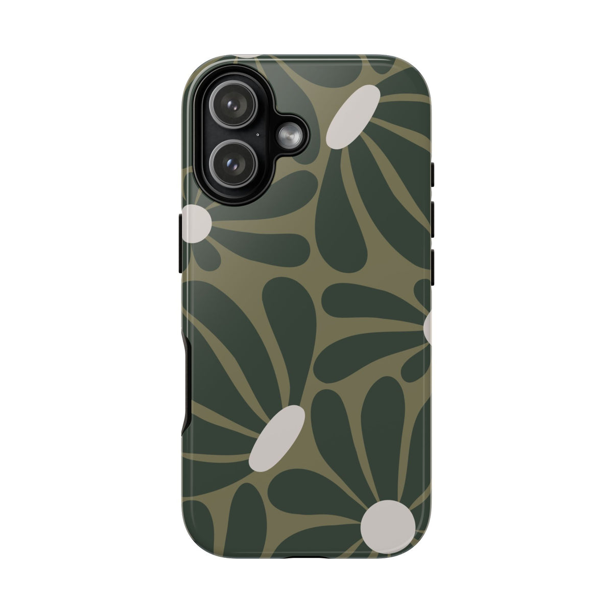 Retro Olive Green Daisy Pattern Phone Case - Green Phone Case - iPhone 17 / Glossy