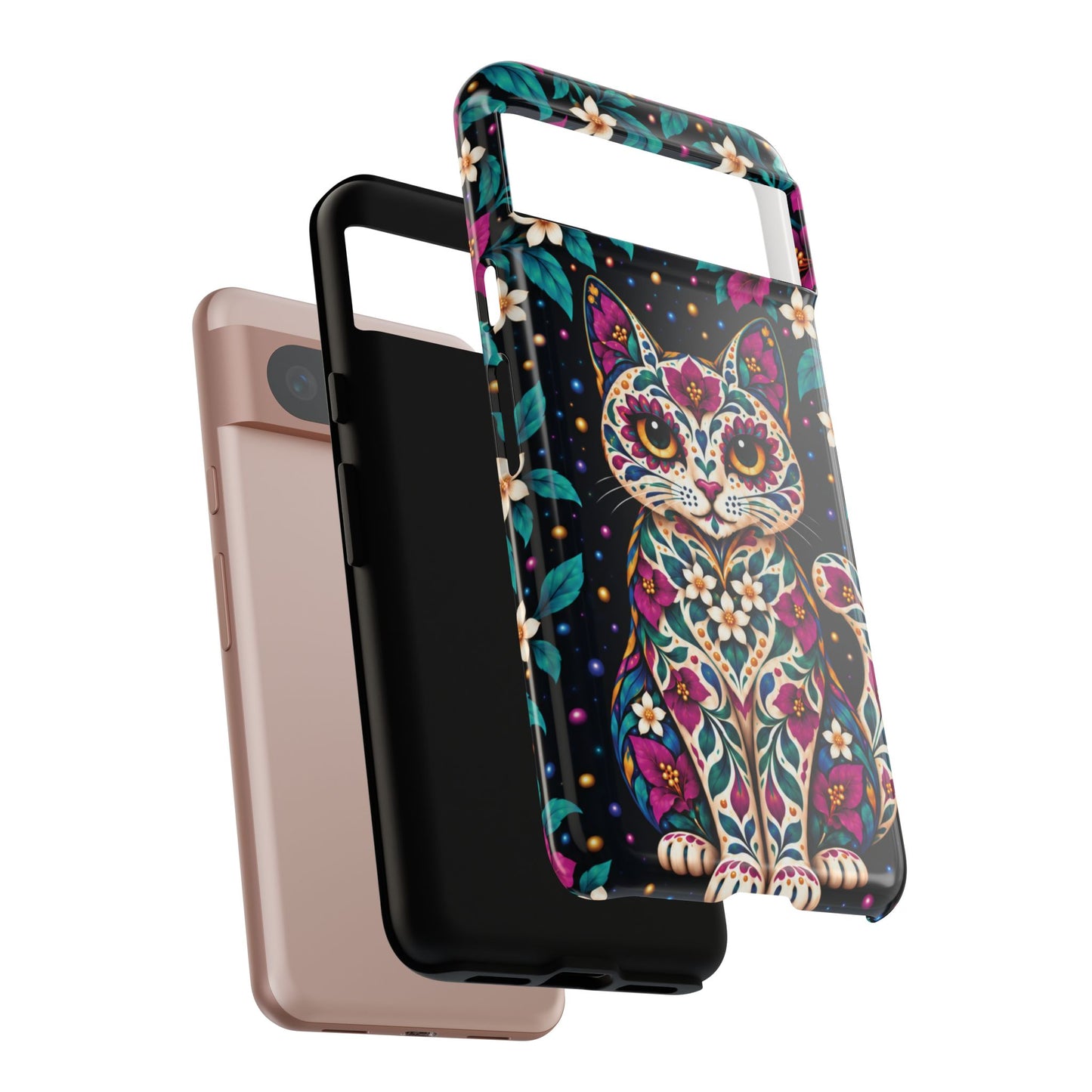 Vibrant Purple and Teal Calavera Cat Phone Case - Multicolor Phone Case