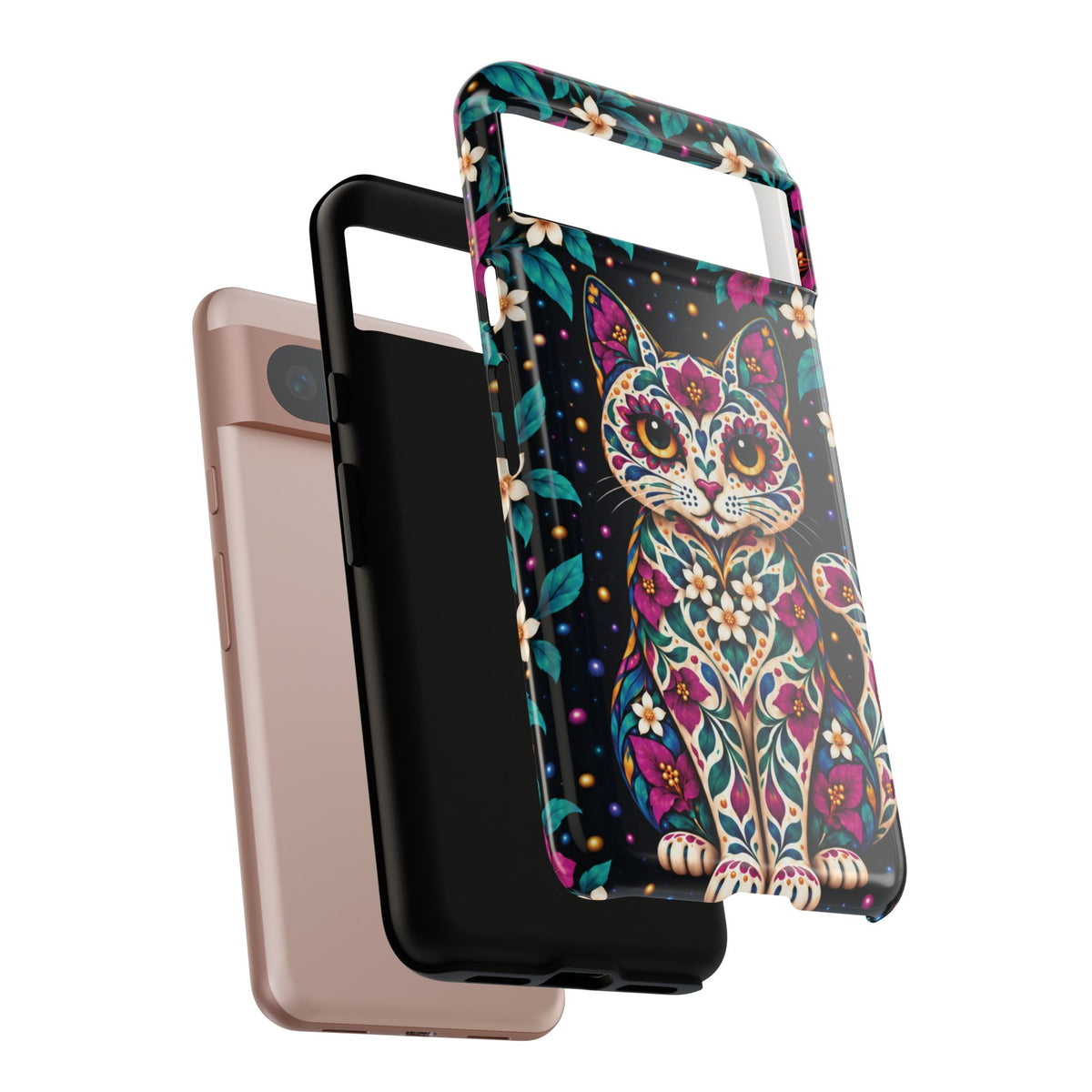 Vibrant Purple and Teal Calavera Cat Phone Case - Multicolor Phone Case