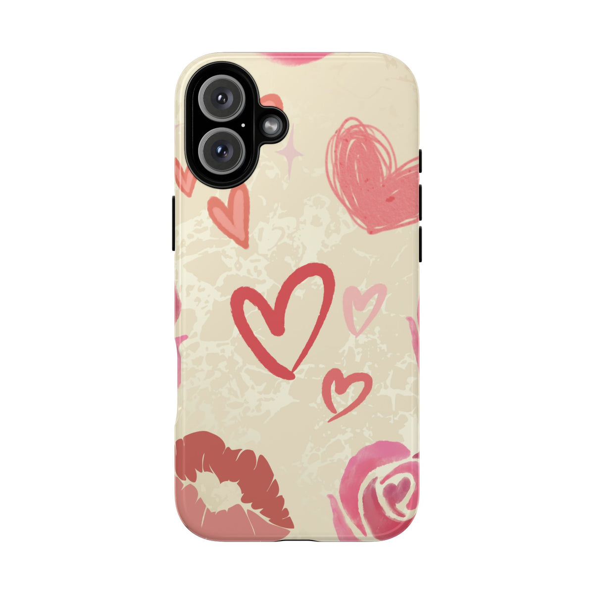Cute Pink Heart & Rose Pattern Phone Case - Pink Phone Case - iPhone 16 Plus / Glossy