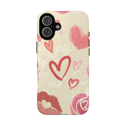 Cute Pink Heart & Rose Pattern Phone Case - Pink Phone Case - iPhone 16 Plus / Glossy