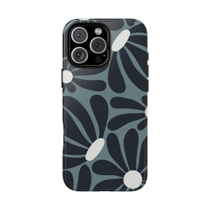 Retro Navy Blue & White Daisy Pattern Phone Case - Blue Phone Case - iPhone 16 Pro Max / Glossy