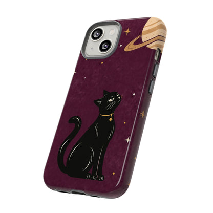 Whimsical Plum Celestial Black Cat Phone Case