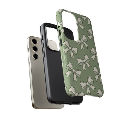 Chic Sage Green Bow Pattern Phone Case