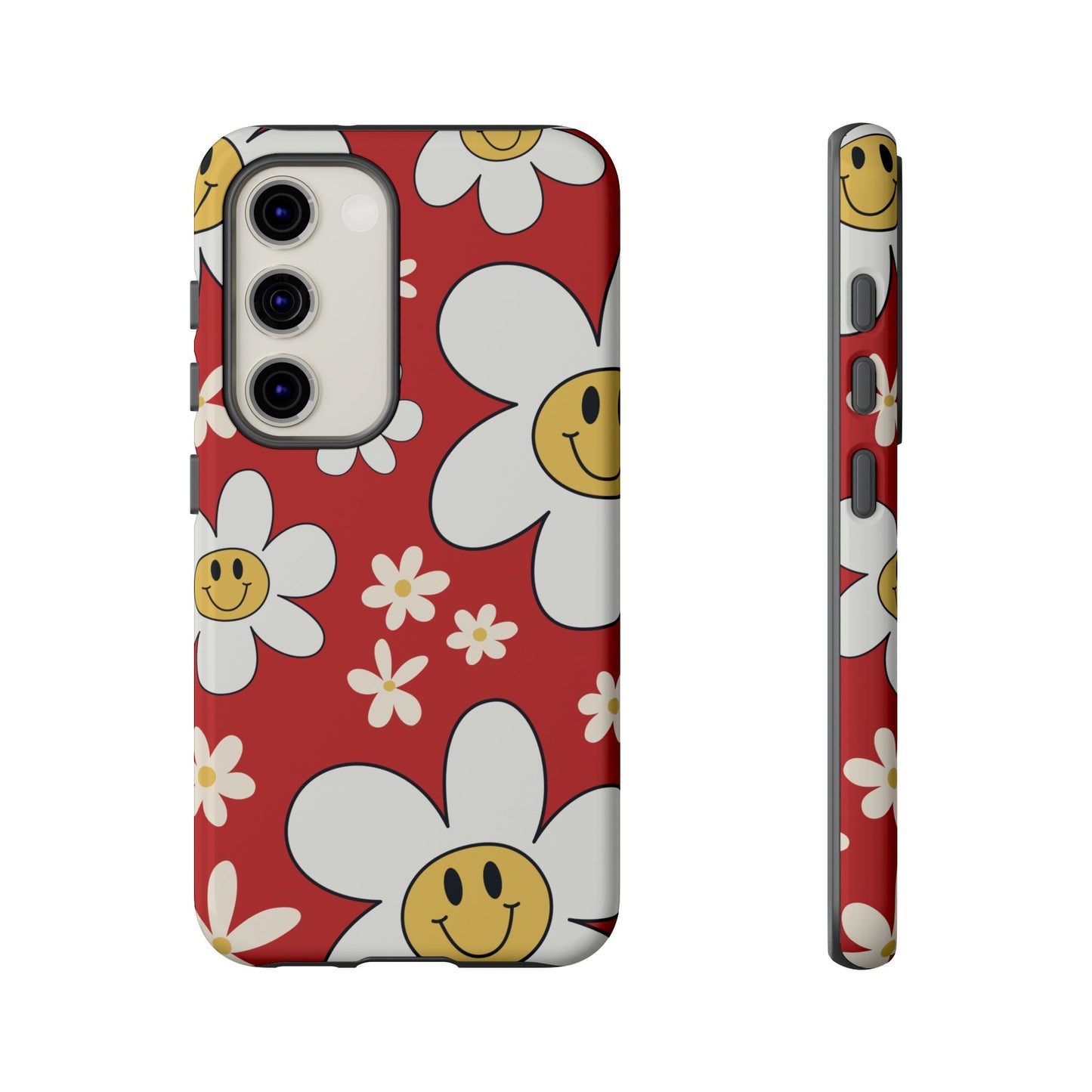 Samsung Galaxy S23 / Glossy Phone Case - Fun Retro Daisy Pattern with Red Background Phone Case