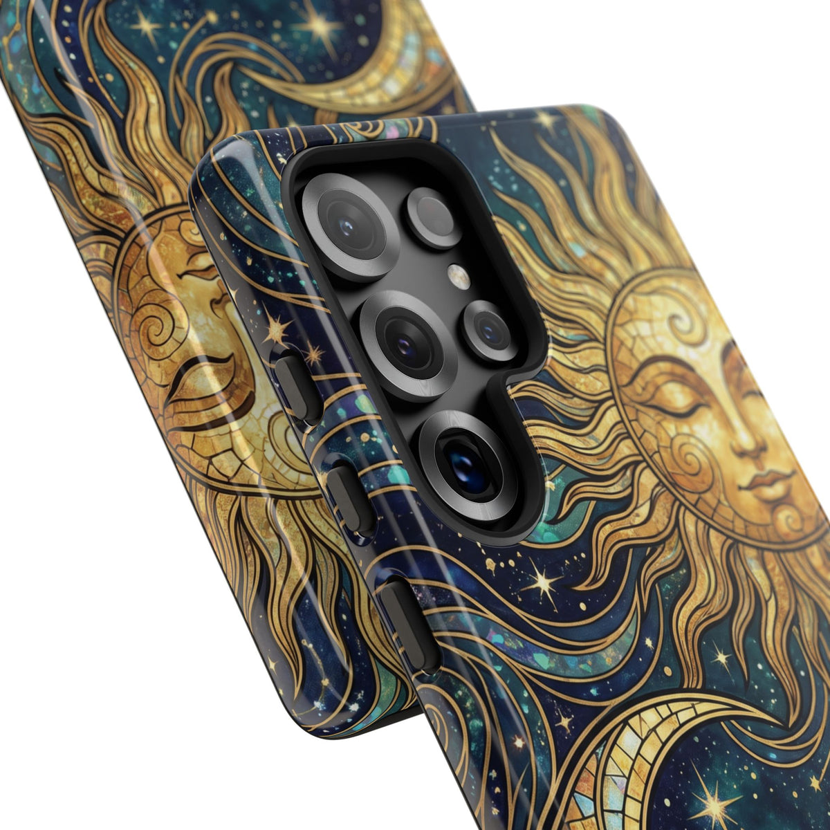 Elegant Teal & Gold Sun and Moon Phone Case