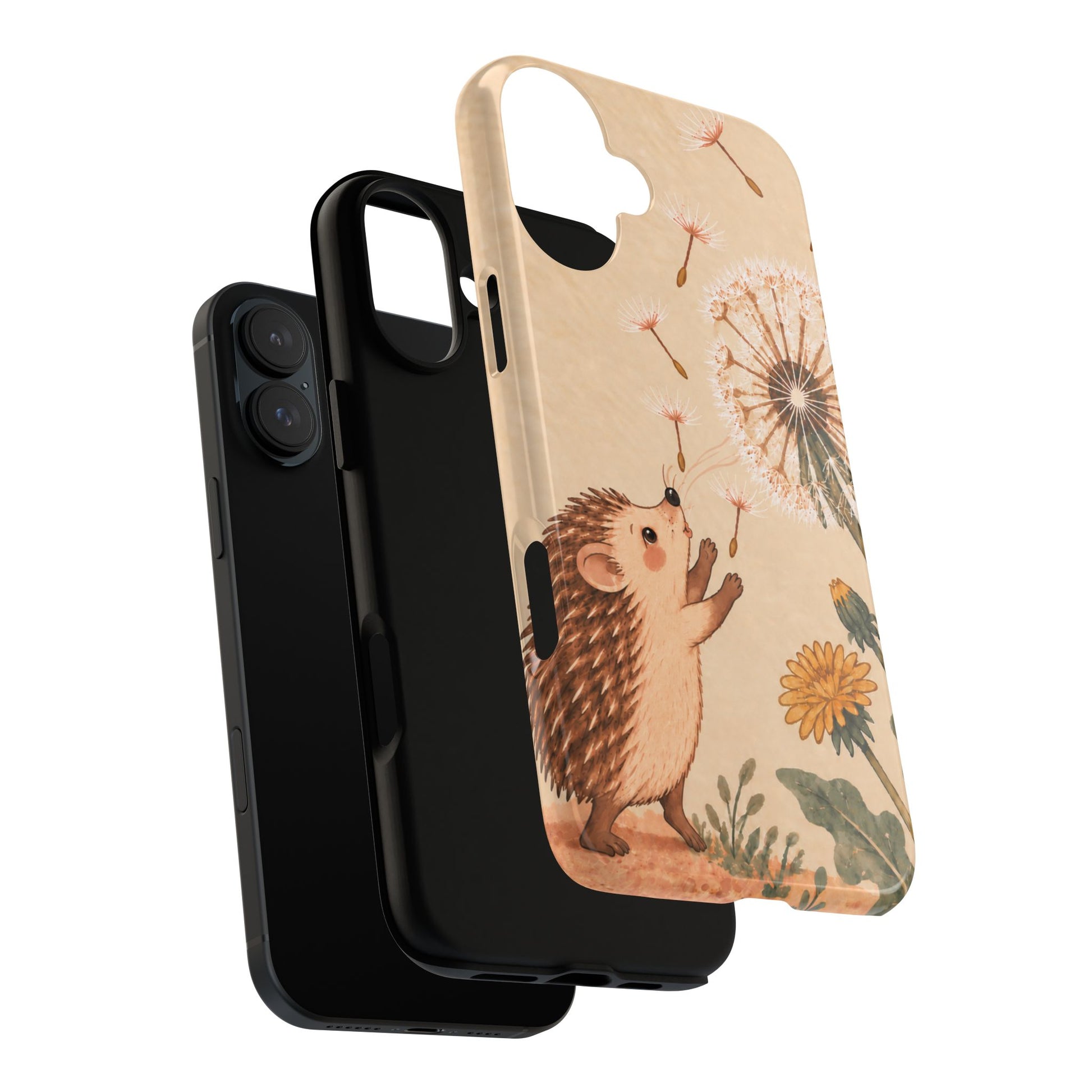 Whimsical Cream Hedgehog and Dandelion Phone Case - White Phone Case