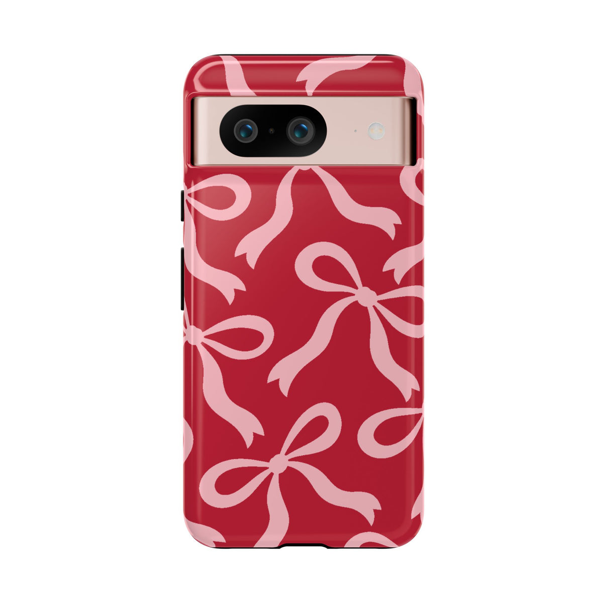 Bold Raspberry Red and Blush Pink Bow Pattern Phone Case - Red Phone Case - Google Pixel 8 / Glossy