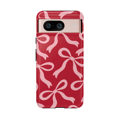 Bold Raspberry Red and Blush Pink Bow Pattern Phone Case - Red Phone Case - Google Pixel 8 / Glossy