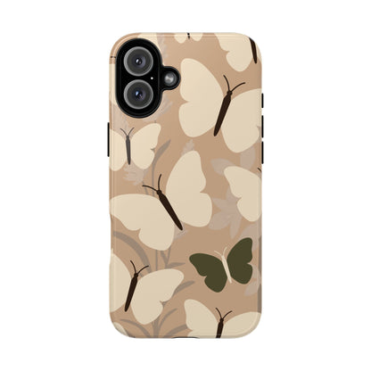 iPhone 16 Plus / Glossy Phone Case - Minimalist Beige Butterfly Pattern Phone Case