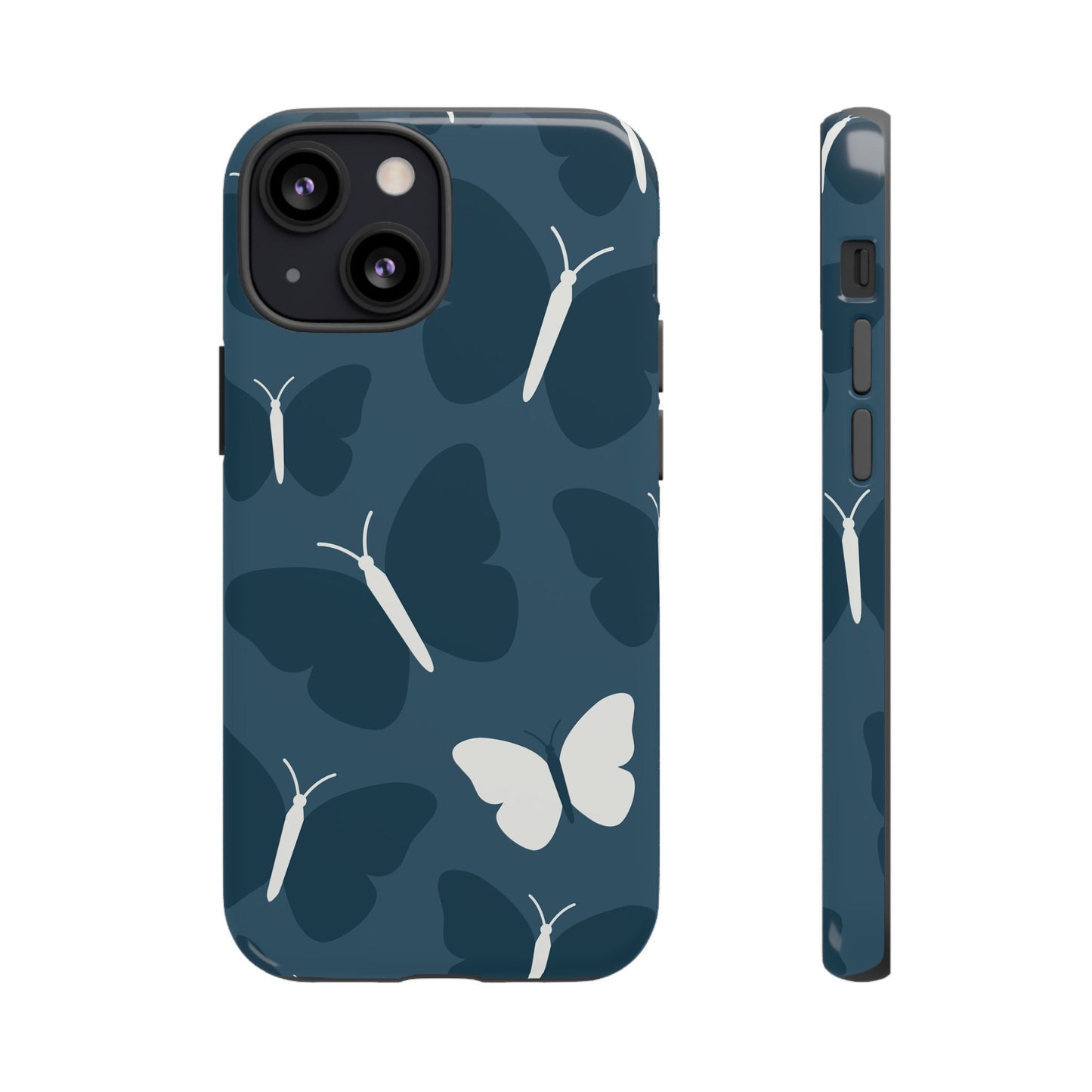 Minimalist Dark Blue Butterfly Pattern Phone Case - Blue Phone Case - iPhone 13 Mini / Glossy