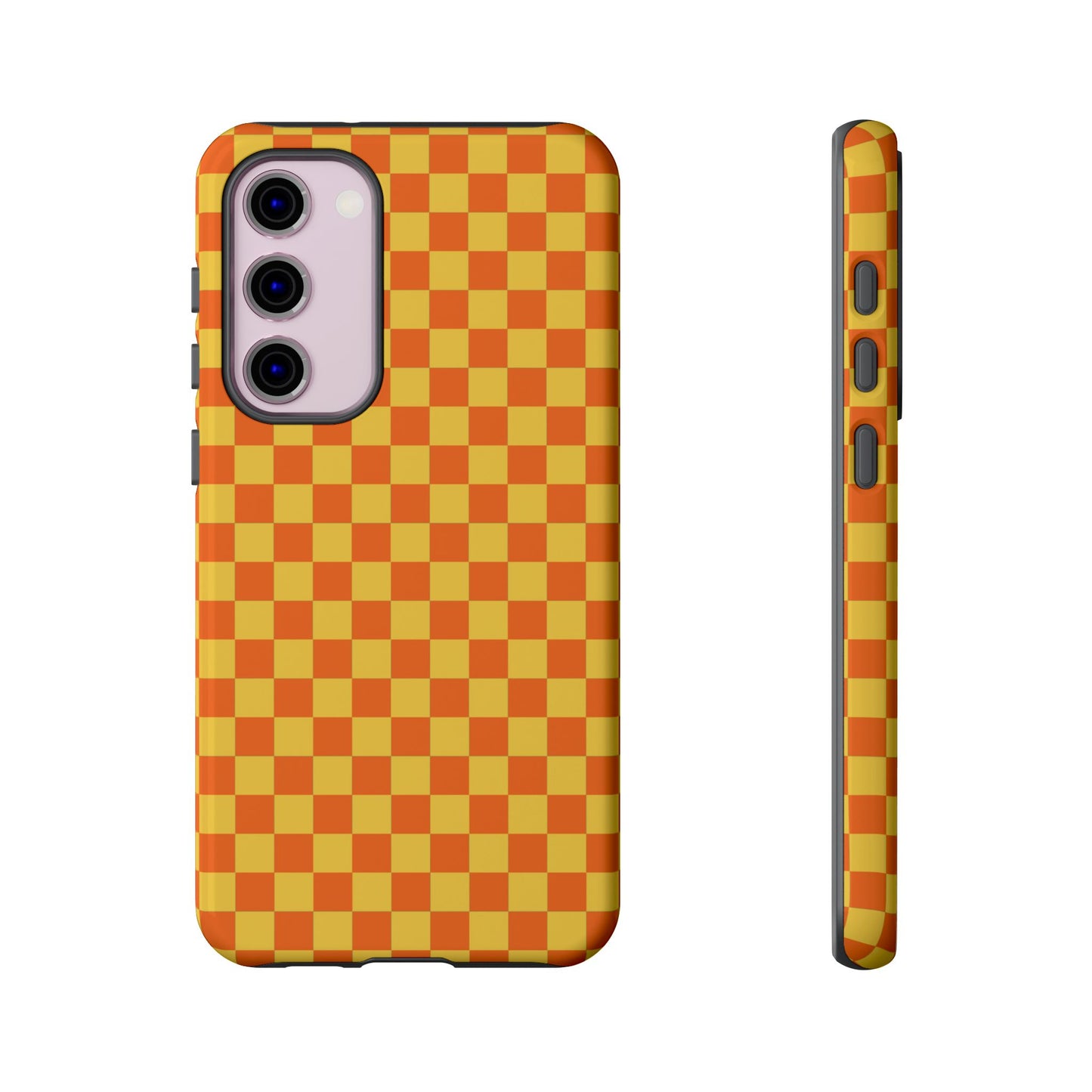 Samsung Galaxy S23 Plus / Glossy Phone Case - Trendy Orange & Yellow Small Checked Pattern Phone Case