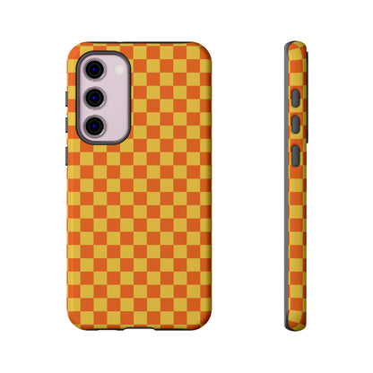 Samsung Galaxy S23 Plus / Glossy Phone Case - Trendy Orange & Yellow Small Checked Pattern Phone Case