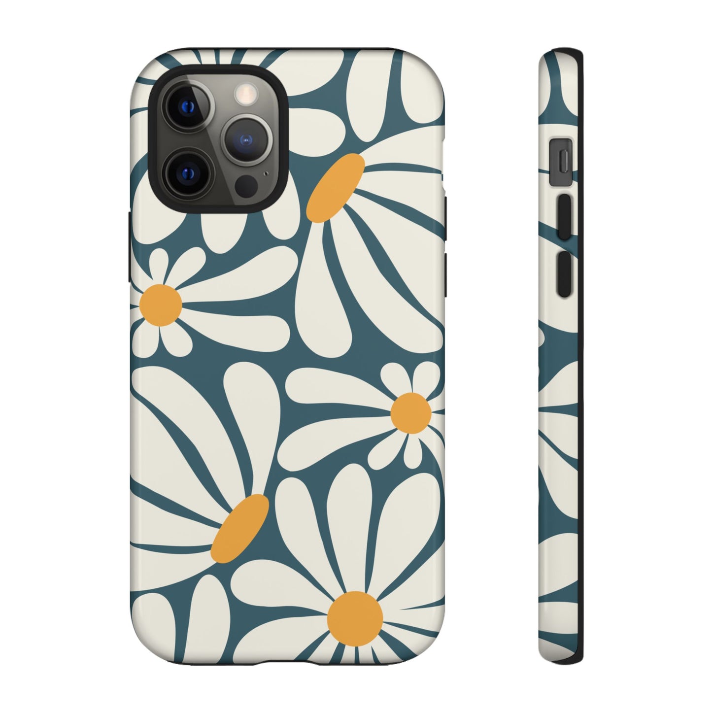 iPhone 12 Pro / Glossy Phone Case - Retro Blue Daisy Pattern Phone Case