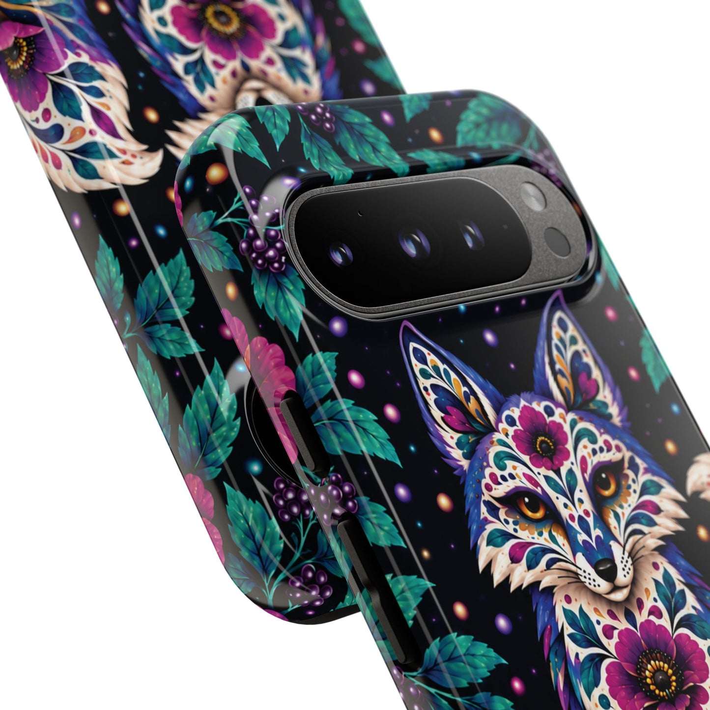 Vibrant Purple and Teal Calavera Fox Phone Case - Multicolor Phone Case