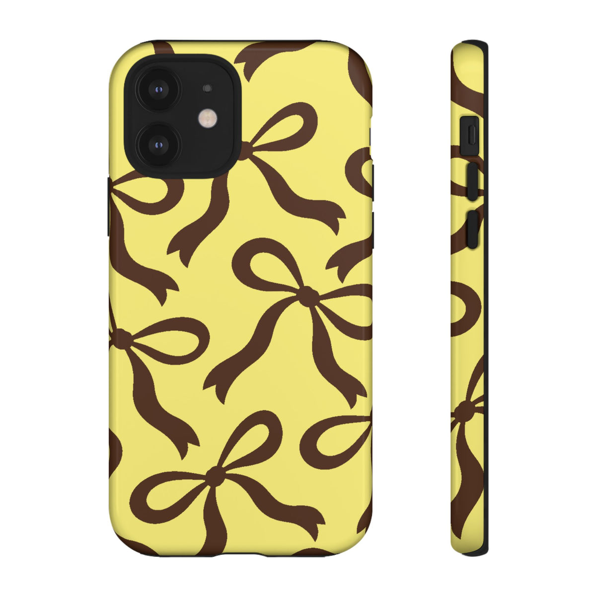 Bold Butter Yellow and Chocolate Brown Bow Pattern Phone Case - Yellow Phone Case - iPhone 12 / Glossy