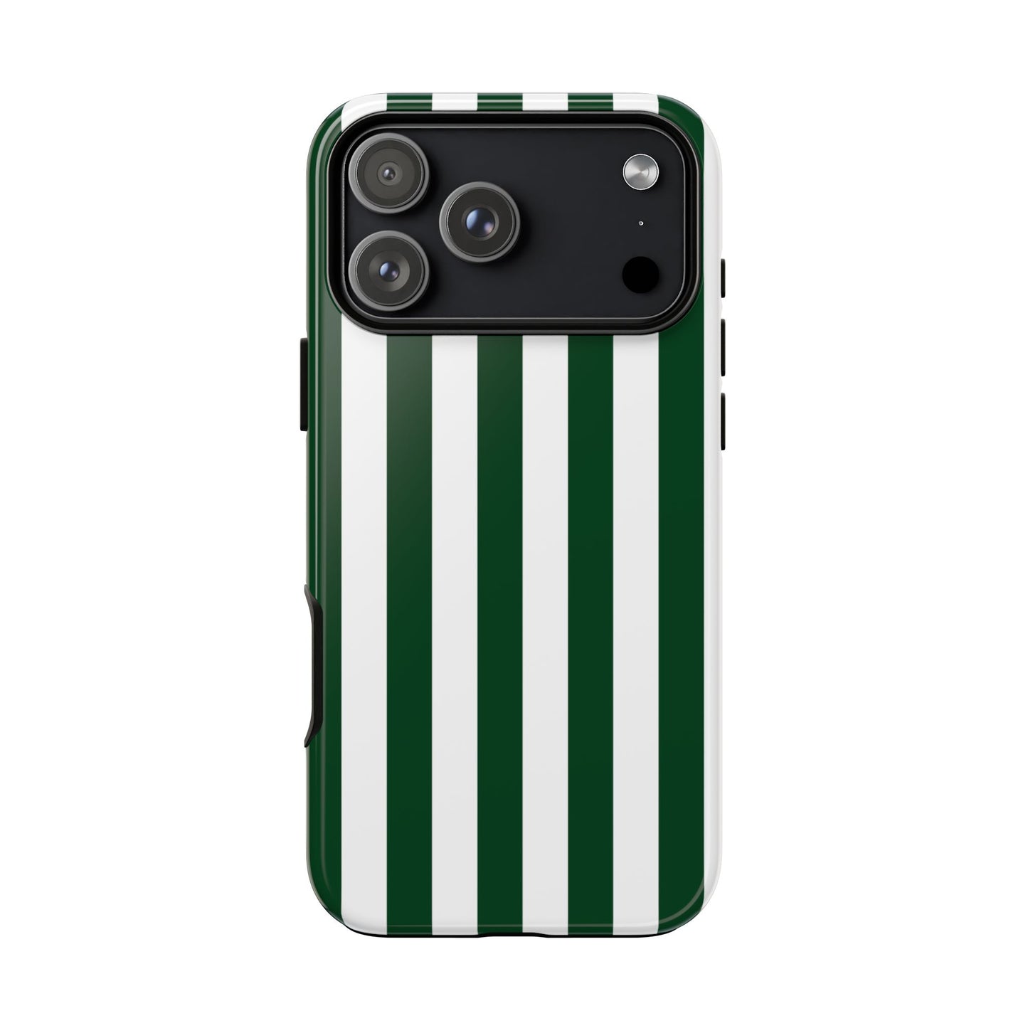 iPhone 17 Pro Max / Glossy Phone Case - Simple Dark Green & White Stripe Pattern Phone Case