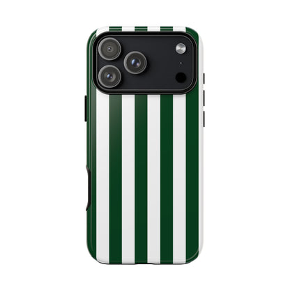 iPhone 17 Pro Max / Glossy Phone Case - Simple Dark Green & White Stripe Pattern Phone Case