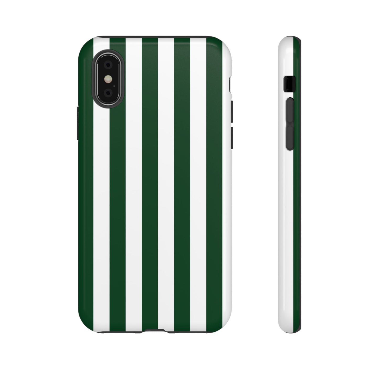 iPhone X / Glossy Phone Case - Simple Dark Green & White Stripe Pattern Phone Case