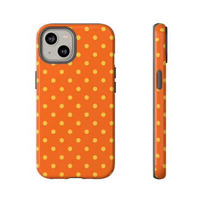 iPhone 14 / Glossy Phone Case - Trendy Orange & Yellow Dot Pattern Phone Case