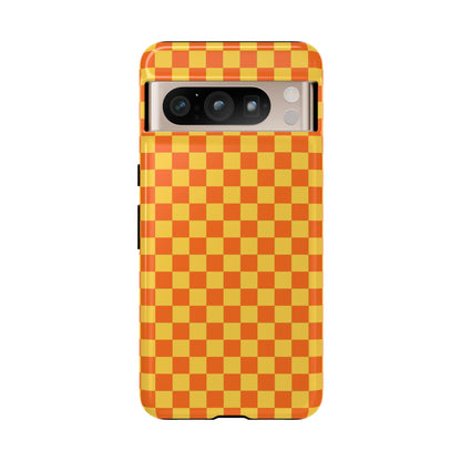 Google Pixel 8 Pro / Glossy Phone Case - Trendy Orange & Yellow Small Checked Pattern Phone Case