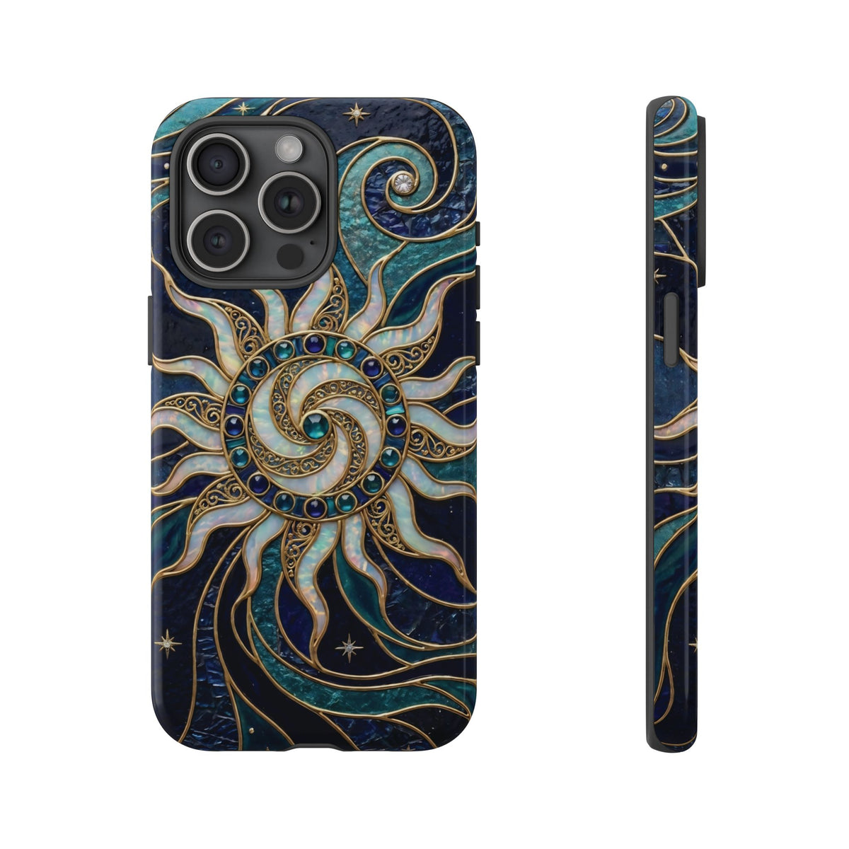 Elegant Teal & Gold Cosmic Sunburst Phone Case