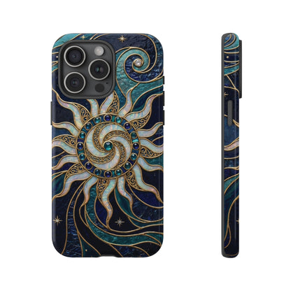 Elegant Teal & Gold Cosmic Sunburst Phone Case