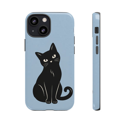 Minimalist Powder Blue & Black Cat Phone Case