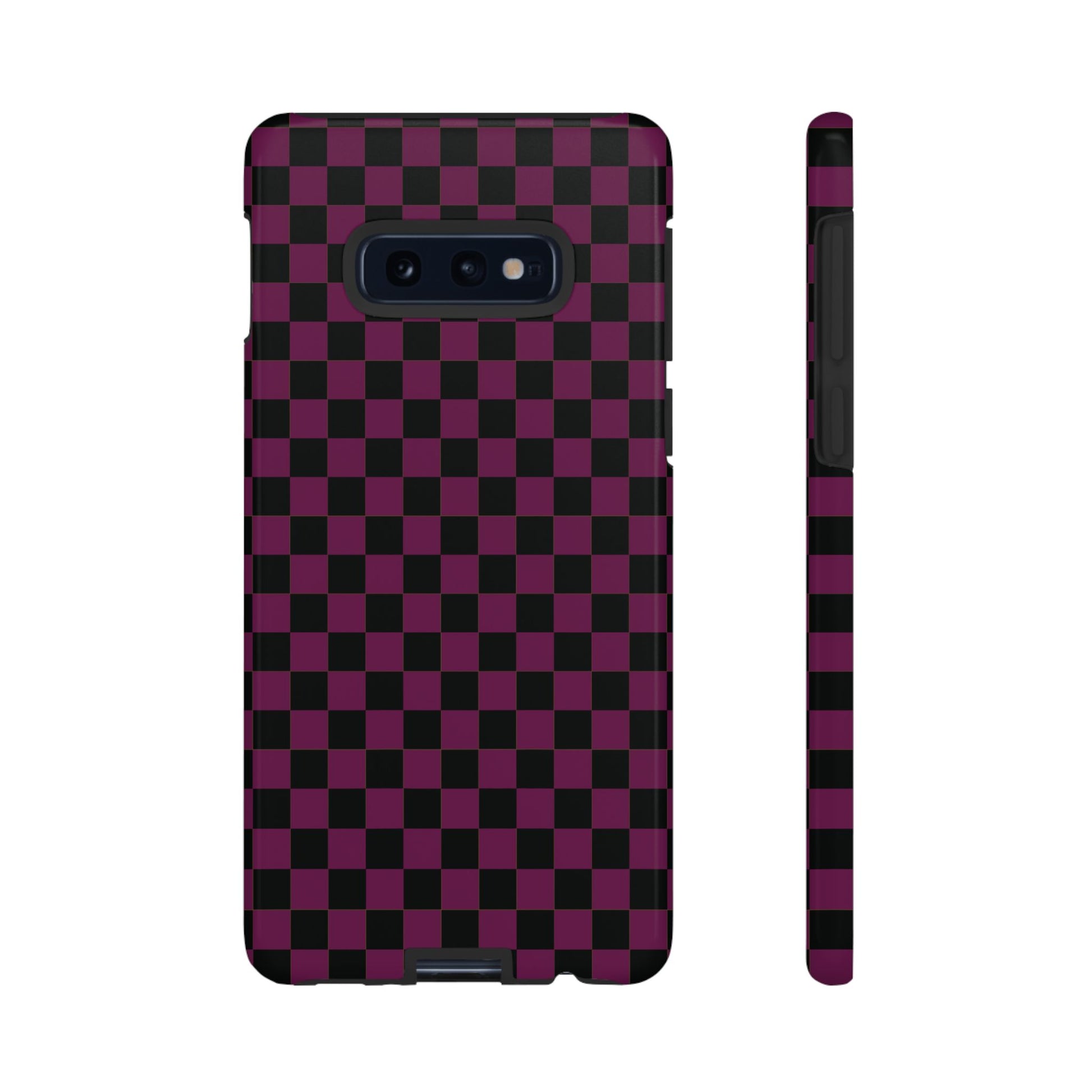 Samsung Galaxy S10E / Glossy Phone Case - Trendy Plum & Black Small Checked Pattern Phone Case