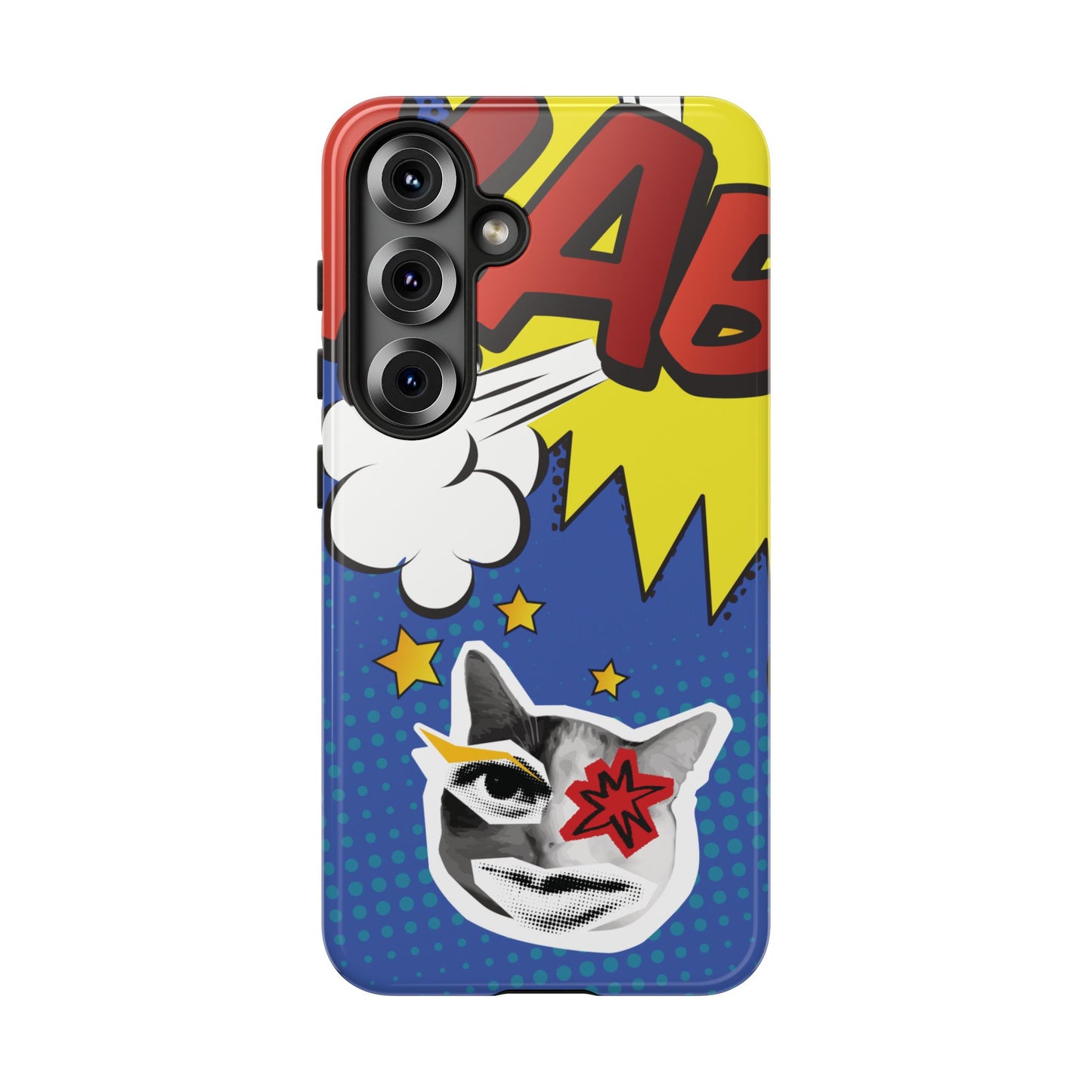 Samsung Galaxy S25 / Glossy Phone Case - Bold Blue Pop Art Cat Phone Case