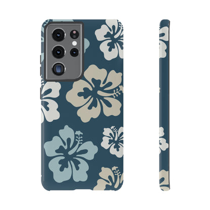 Samsung Galaxy S21 Ultra / Glossy Phone Case - ’Blue Hibiscus Retro Pattern #1’ Phone Case
