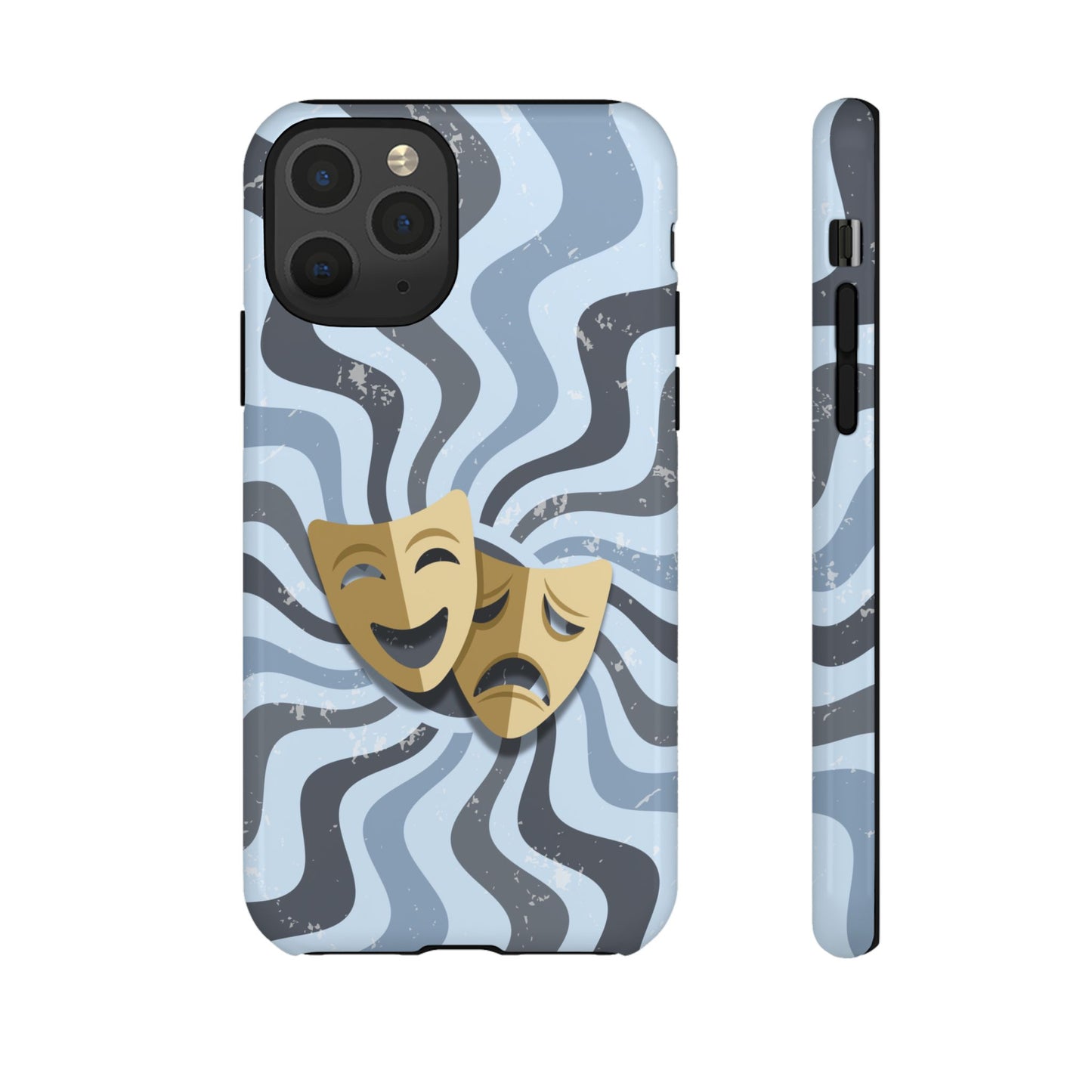 Comedy & Tragedy Masks – Blue Minimal Retro Wave Phone Case - Blue Phone Case - iPhone 11 Pro / Glossy