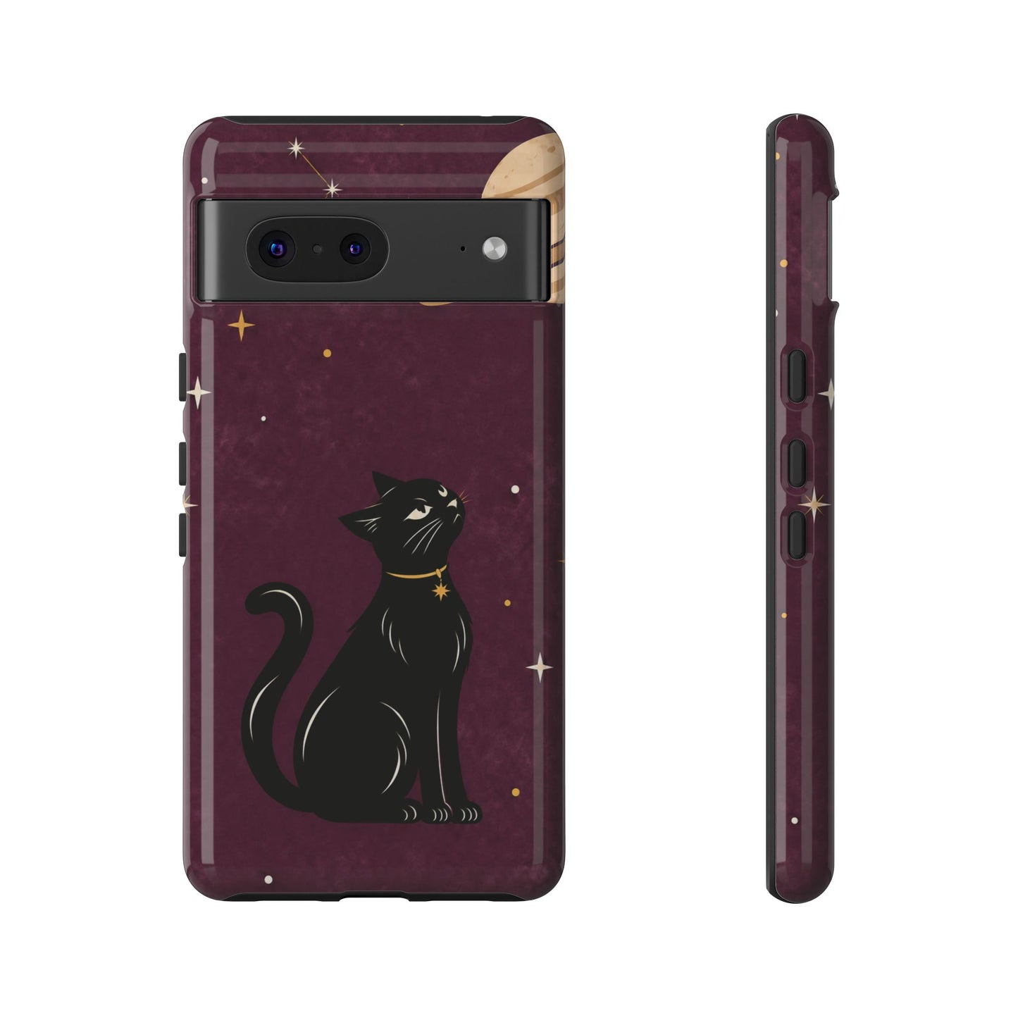 Whimsical Plum Celestial Black Cat Phone Case