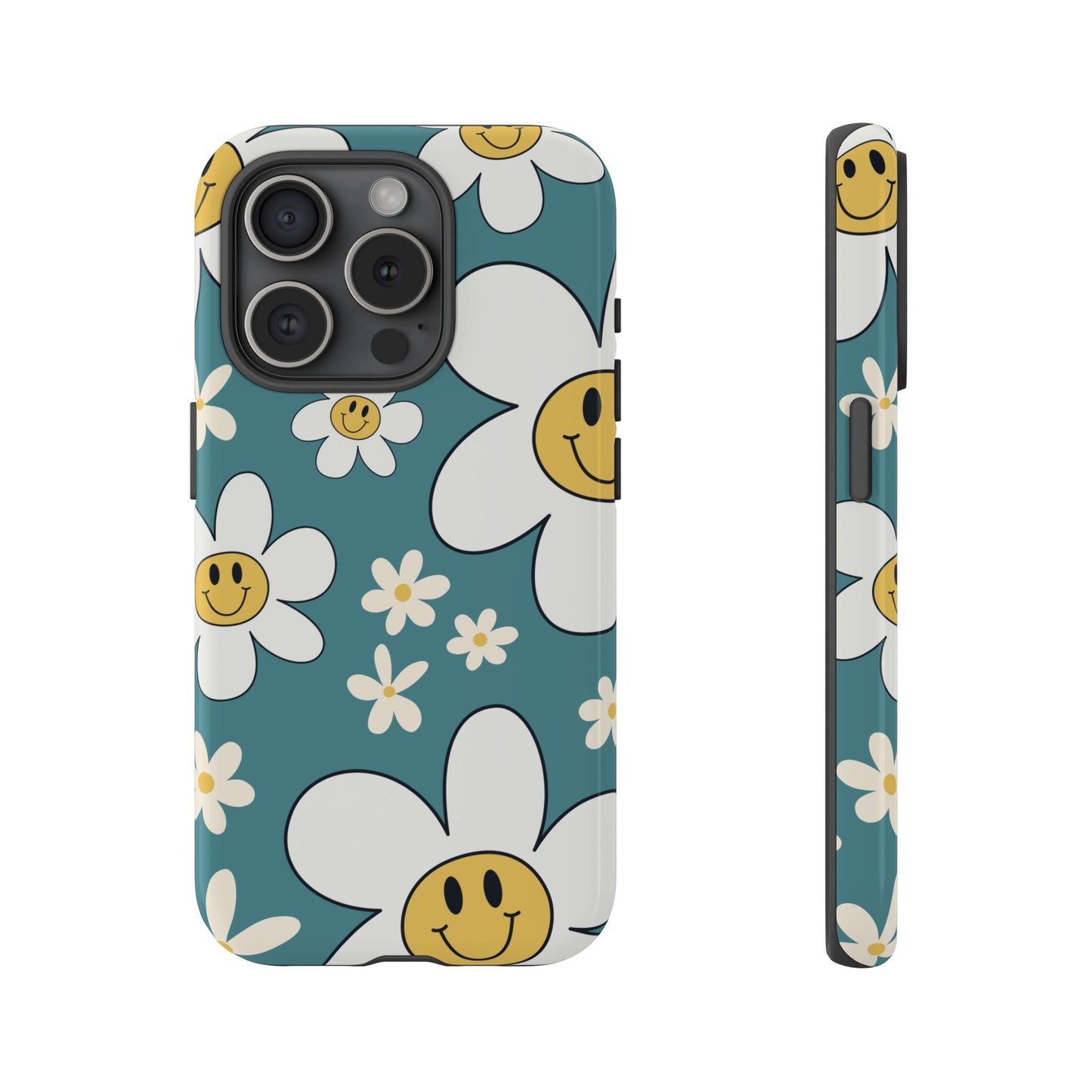 Fun Retro Daisy Pattern with Light Blue Background Phone Case - Blue Phone Case - iPhone 15 Pro / Glossy