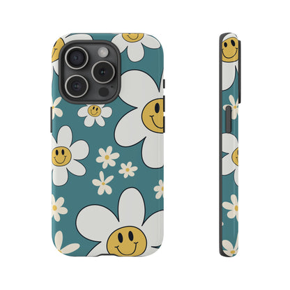 Fun Retro Daisy Pattern with Light Blue Background Phone Case - Blue Phone Case - iPhone 15 Pro / Glossy