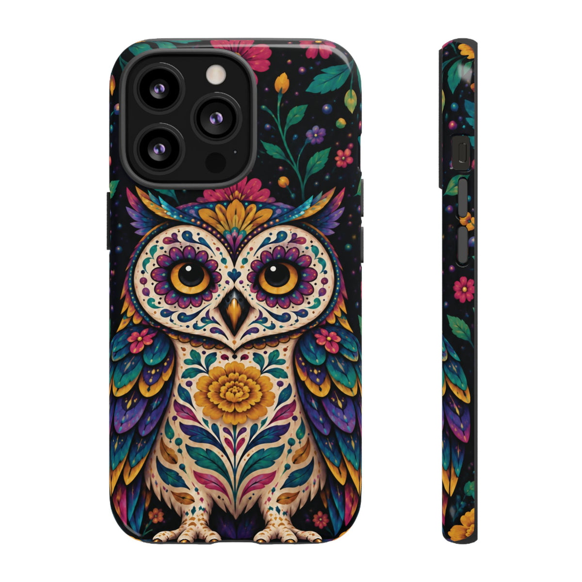 Vibrant Purple and Teal Calavera Owl Phone Case - Multicolor Phone Case - iPhone 13 Pro / Glossy