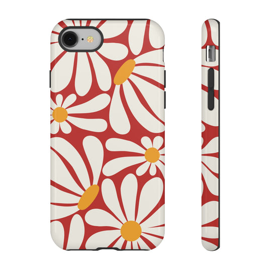 Retro Red Daisy Pattern Phone Case - Red Phone Case - iPhone 8 / Glossy
