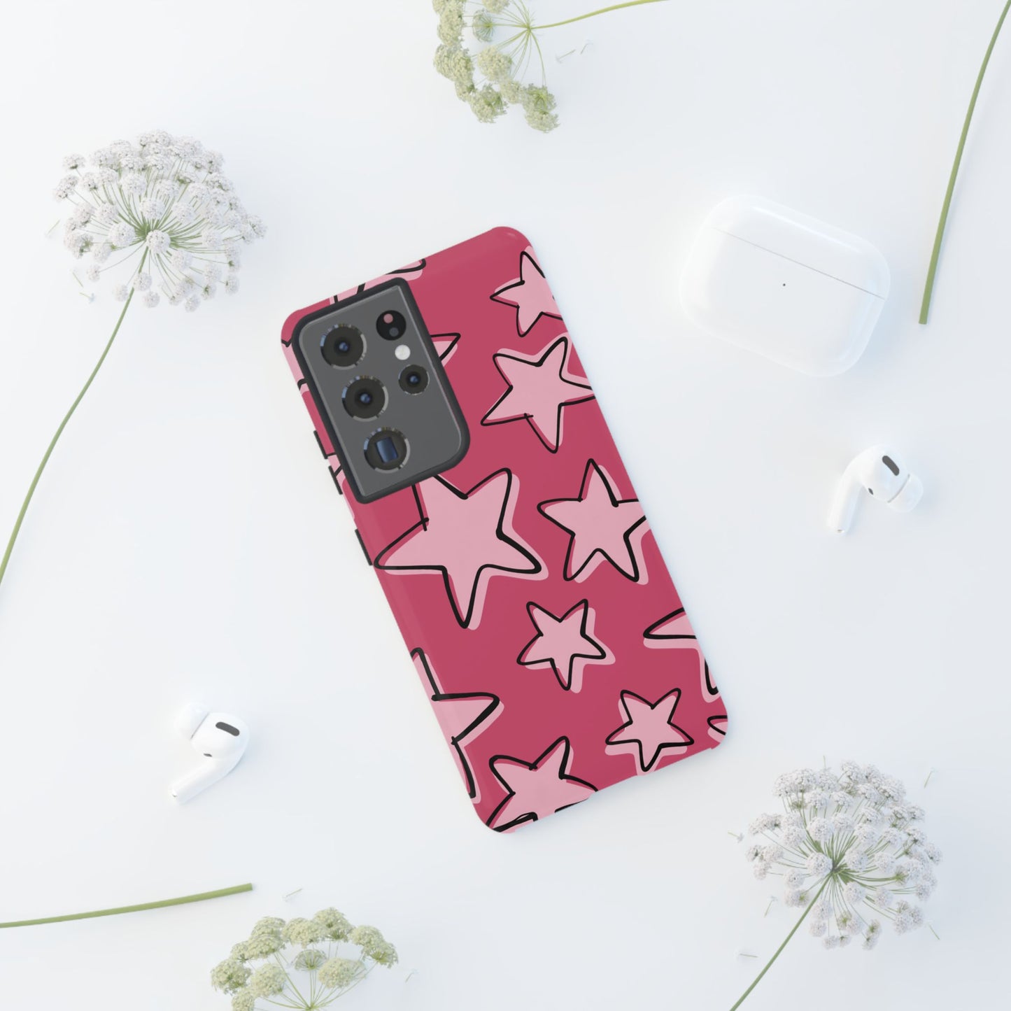 Raspberry Pink Doodle Star Phone Case