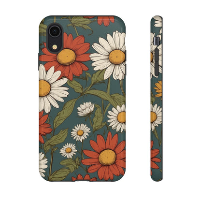 iPhone XR / Glossy Phone Case - Boho Chic Daisies Floral Pattern ’White & Red’ Phone Case