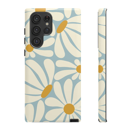 Samsung Galaxy S22 Ultra / Glossy Phone Case - ’Retro Blue Daisy Pattern’ Phone Case