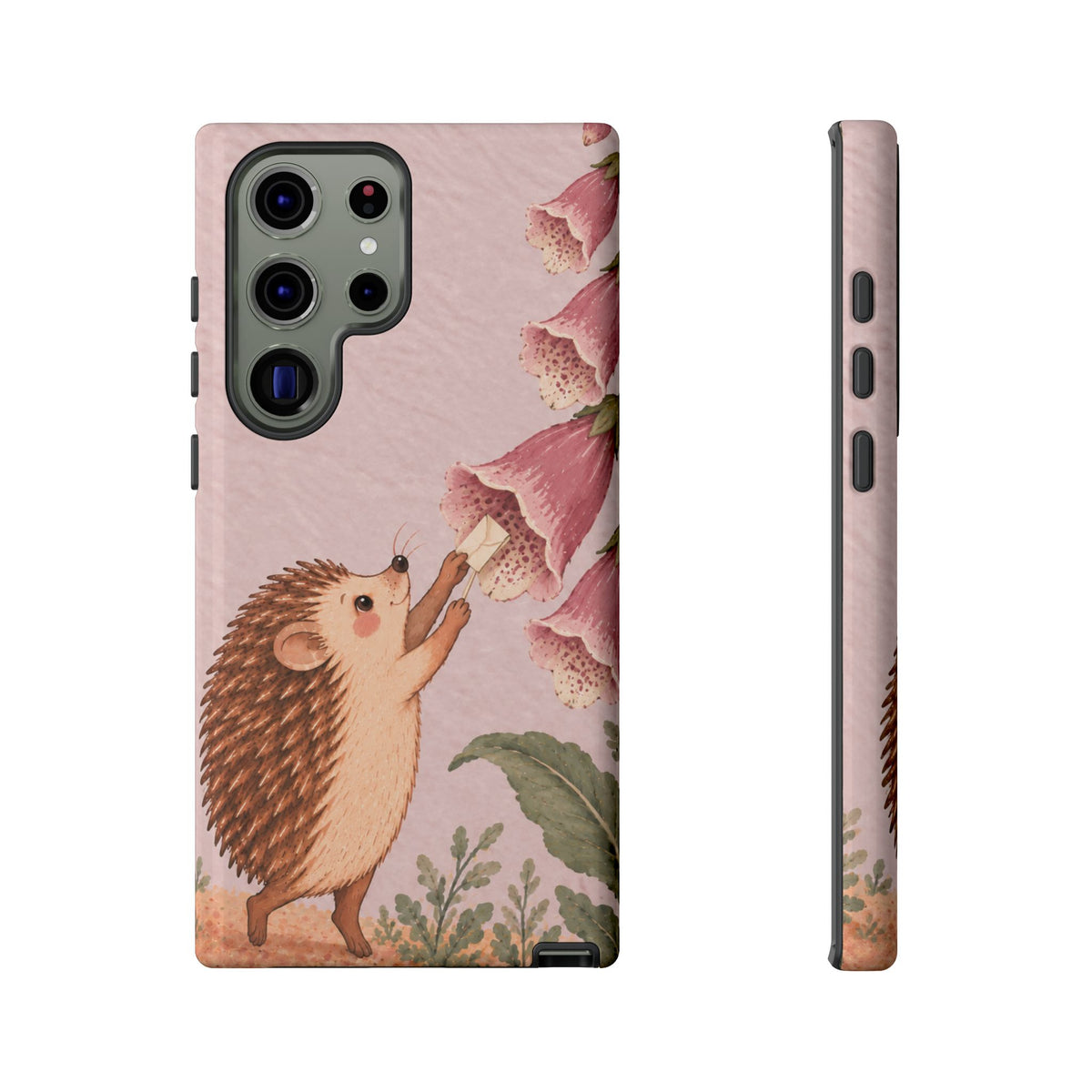 Whimsical Blush Pink Hedgehog and Foxglove Phone Case - Pink Phone Case - Samsung Galaxy S23 Ultra / Glossy