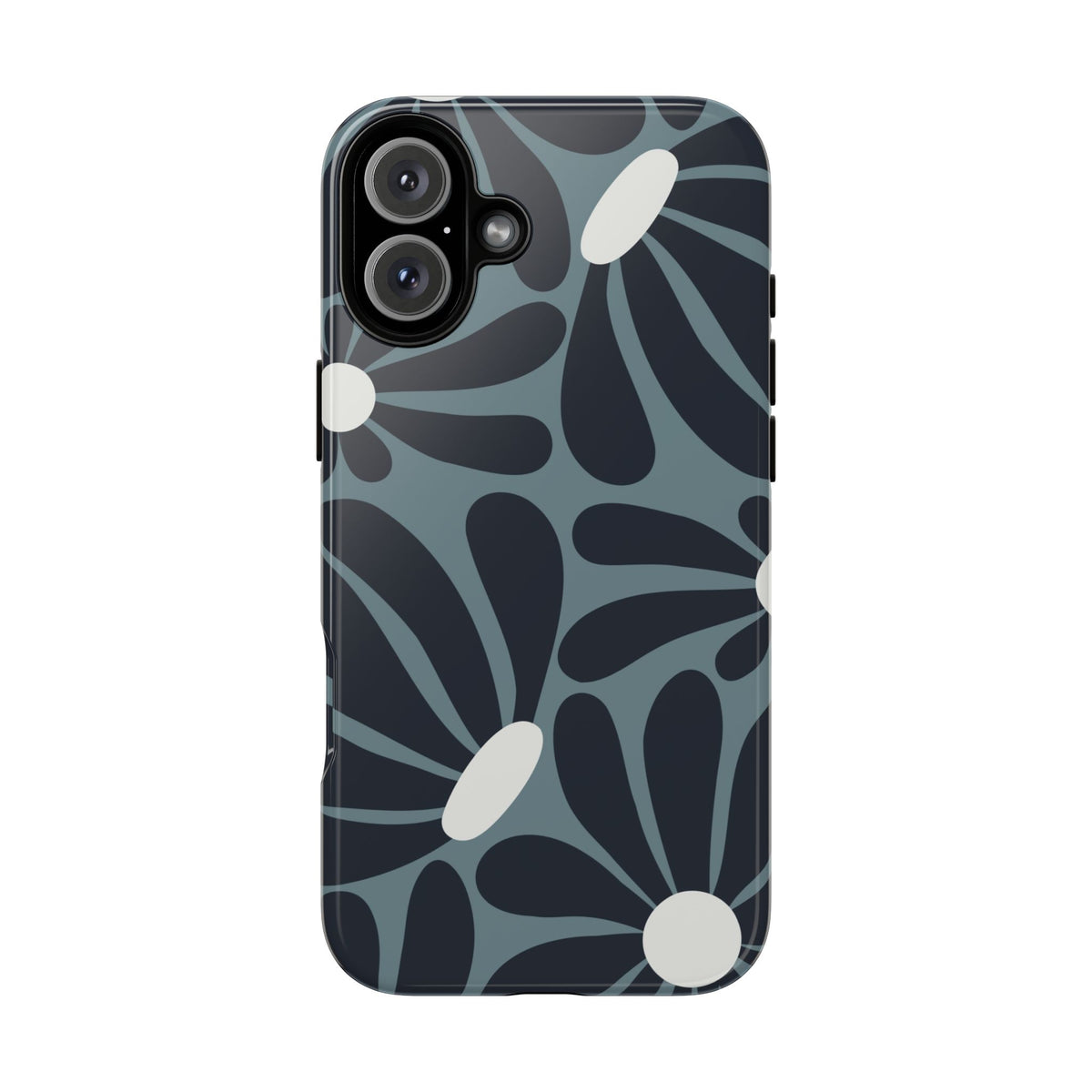 Retro Navy Blue & White Daisy Pattern Phone Case - Blue Phone Case - iPhone 16 Plus / Glossy