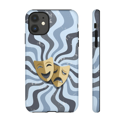 Comedy & Tragedy Masks – Blue Minimal Retro Wave Phone Case - Blue Phone Case - iPhone 11 / Glossy