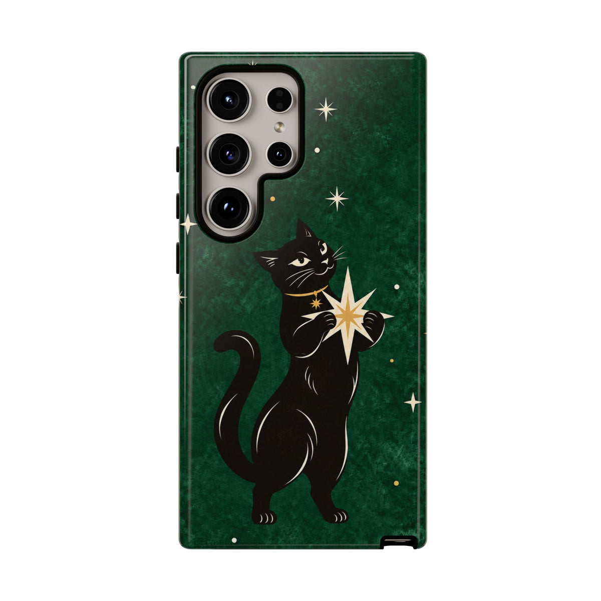 Forest Green Celestial Black Cat Phone Case - Green Phone Case - Samsung Galaxy S24 Ultra / Glossy